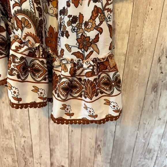 Jot Silk Boho Floral Tiered Free Size Dress Crochet Trim - Picture 5 of 9